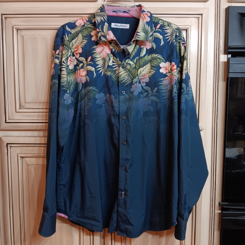 Tommy Bahama Tropical Print Longsleeve Shirt - Size Large - Blue Pink Green Whit